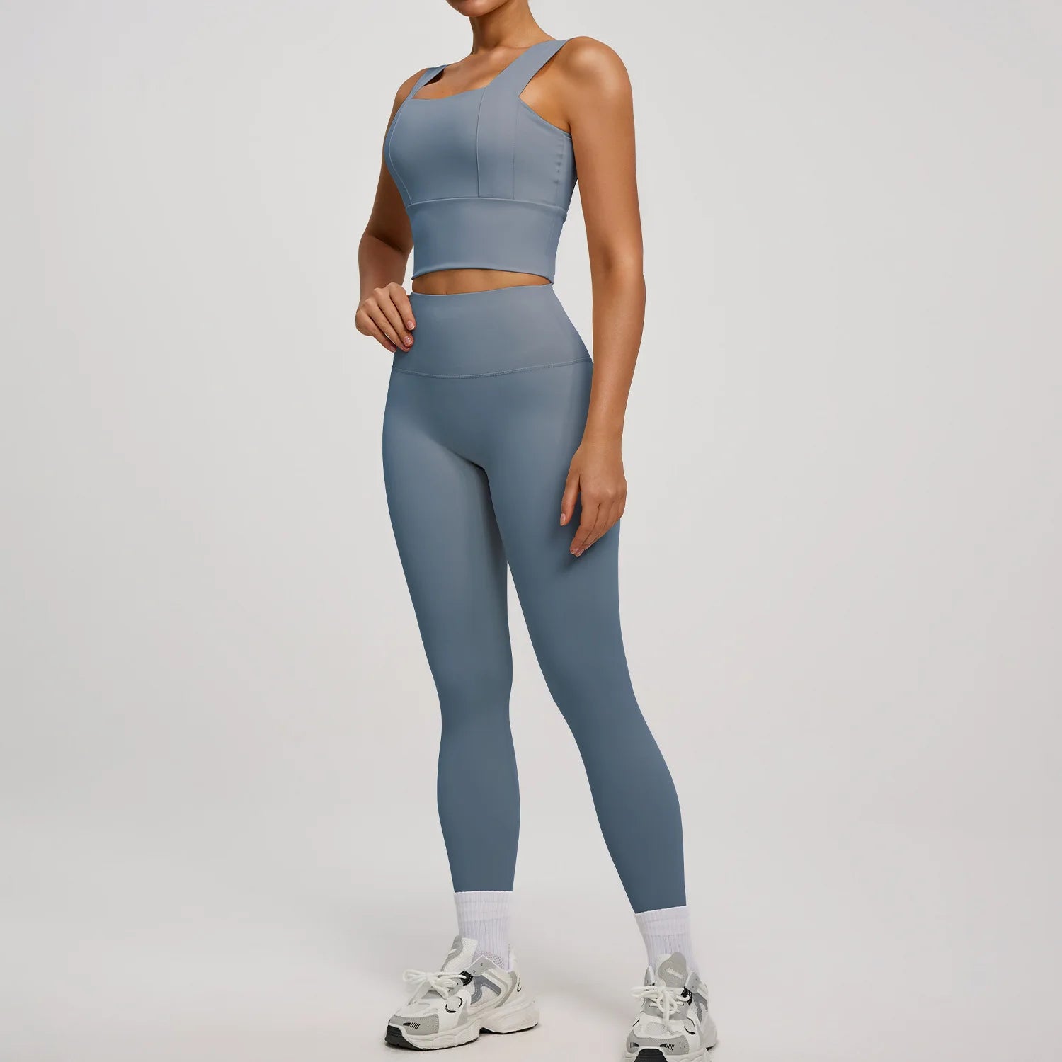 Conjunto Yoga Segunda Pele — Top + Calça Cintura Alta Slim