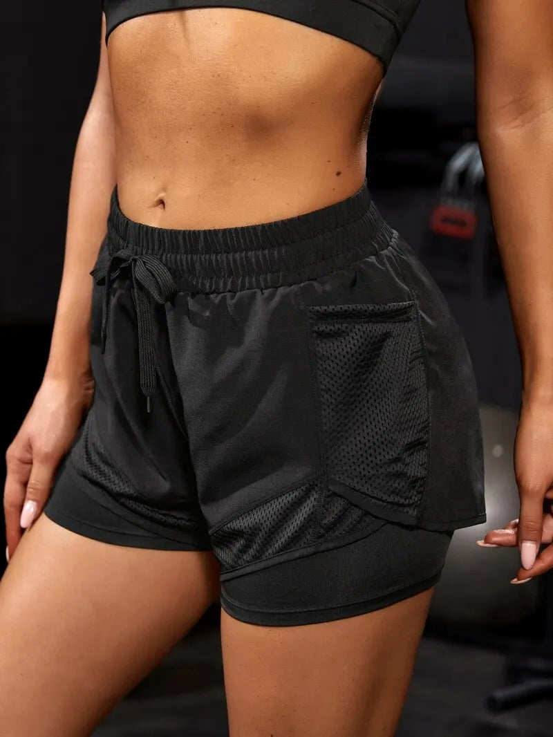 Shorts Esportivo 2 em 1 com Bolsos — Legging + Short Embutido