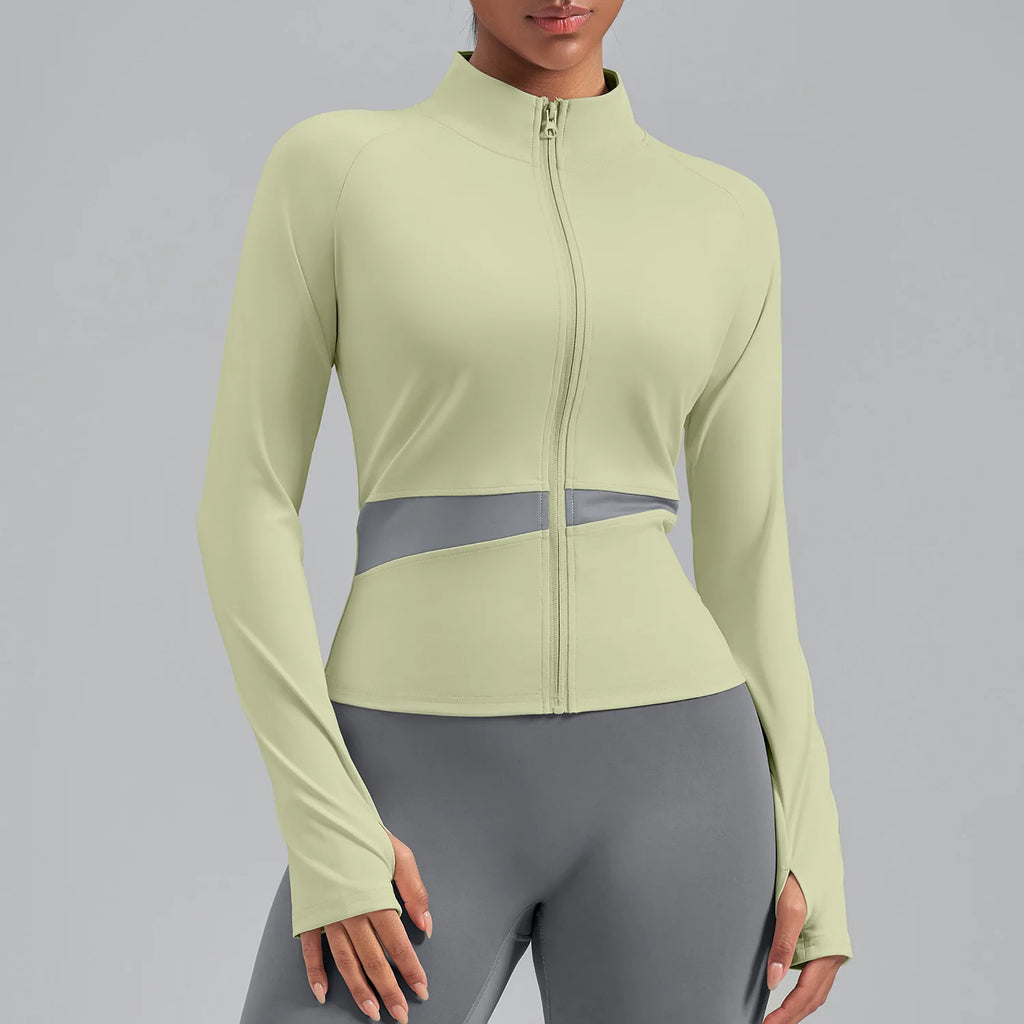 Jaqueta Fitness Gola Alta Color Block — Leve, Térmica e Premium
