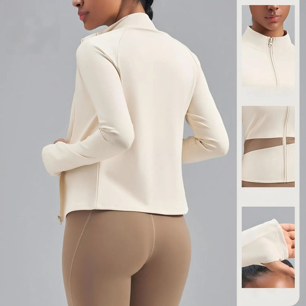Jaqueta Fitness Gola Alta Color Block — Leve, Térmica e Premium