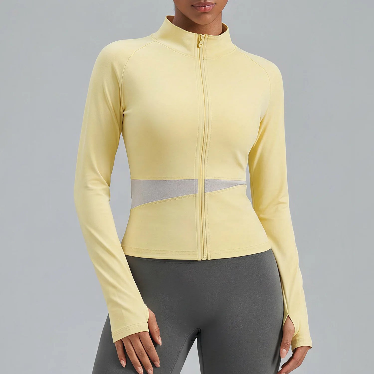 Jaqueta Fitness Gola Alta Color Block — Leve, Térmica e Premium