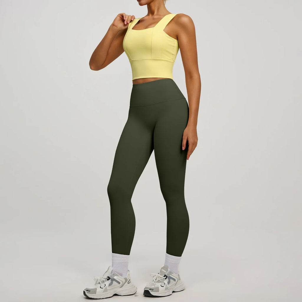 Conjunto Yoga Segunda Pele — Top + Calça Cintura Alta Slim