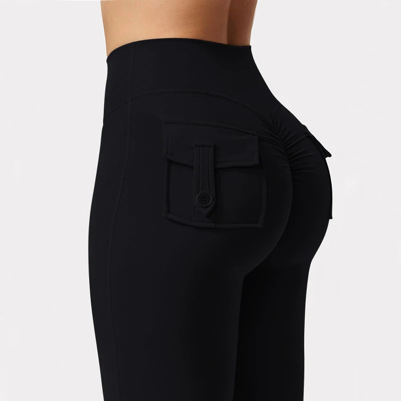 Legging Wide Leg com Bolsos — Perna Larga e Alta Compressão