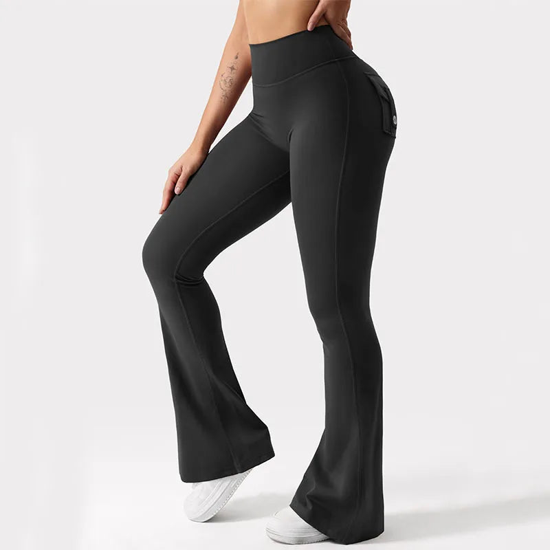 Legging Wide Leg com Bolsos — Perna Larga e Alta Compressão