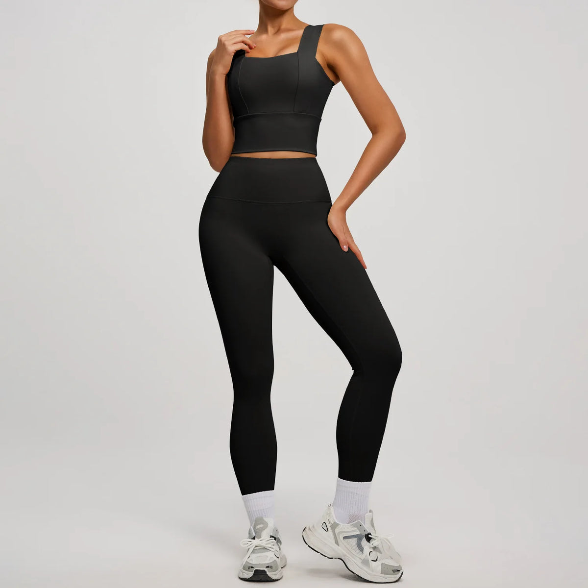 Conjunto Yoga Segunda Pele — Top + Calça Cintura Alta Slim
