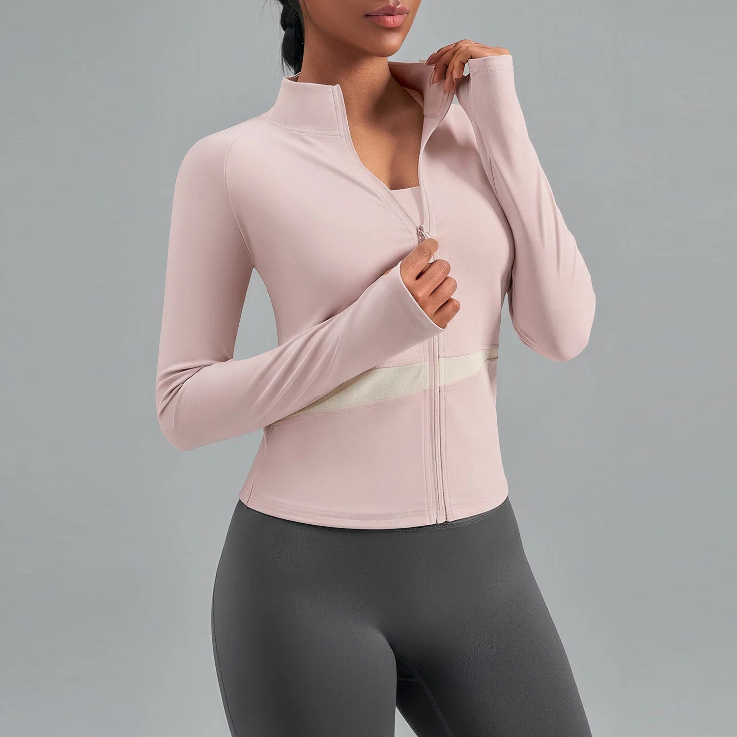 Jaqueta Fitness Gola Alta Color Block — Leve, Térmica e Premium
