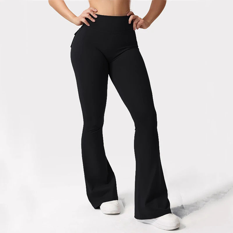 Legging Wide Leg com Bolsos — Perna Larga e Alta Compressão