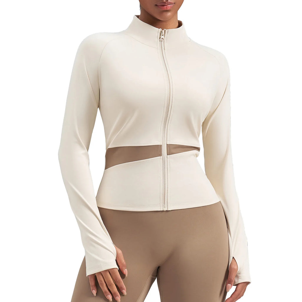 Jaqueta Fitness Gola Alta Color Block — Leve, Térmica e Premium