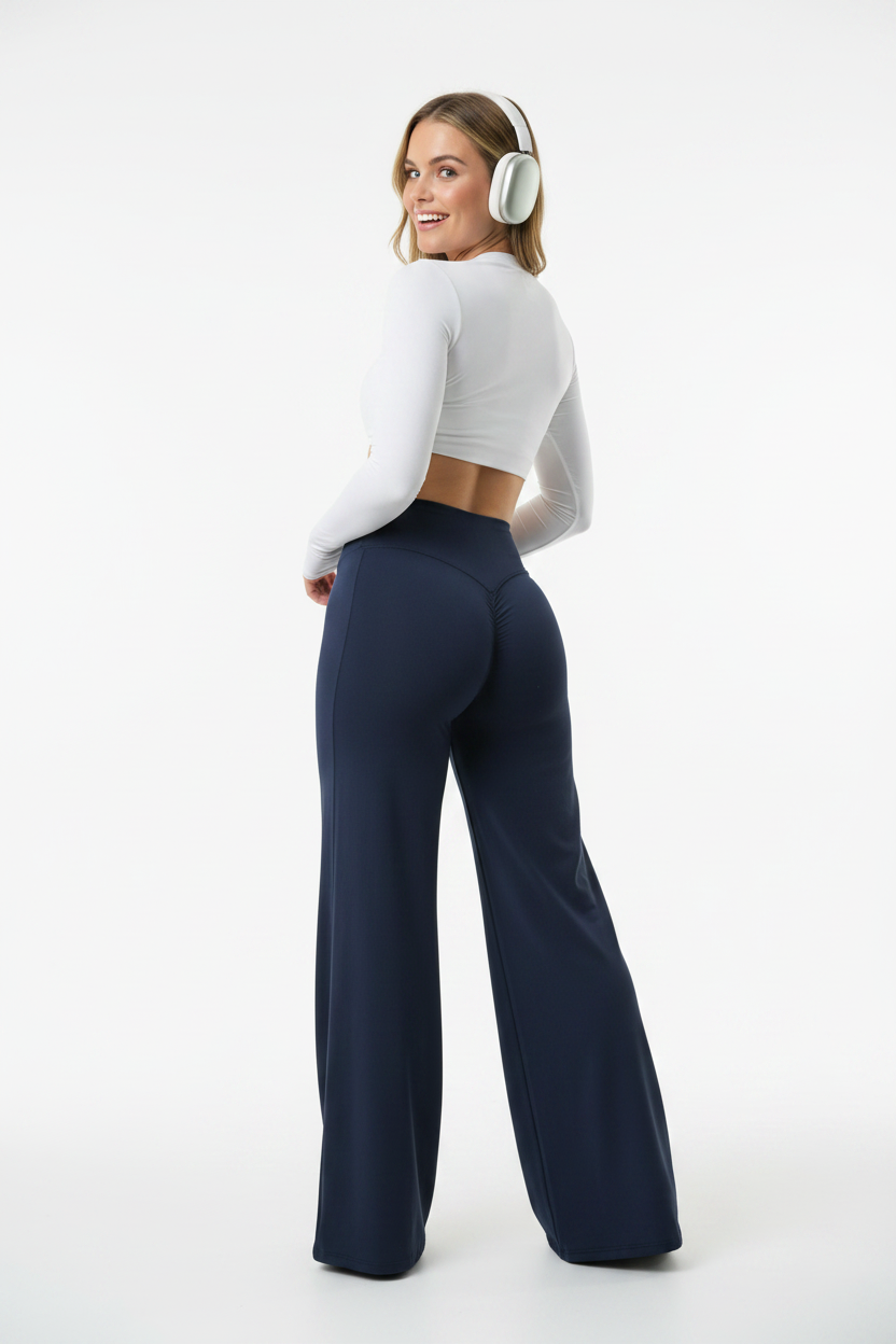 Calça Wide Leg — Azul Escuro · Costas