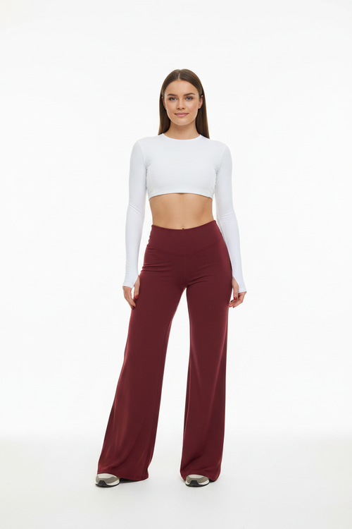 Calça Wide Leg — Vermelho Escuro · Frente